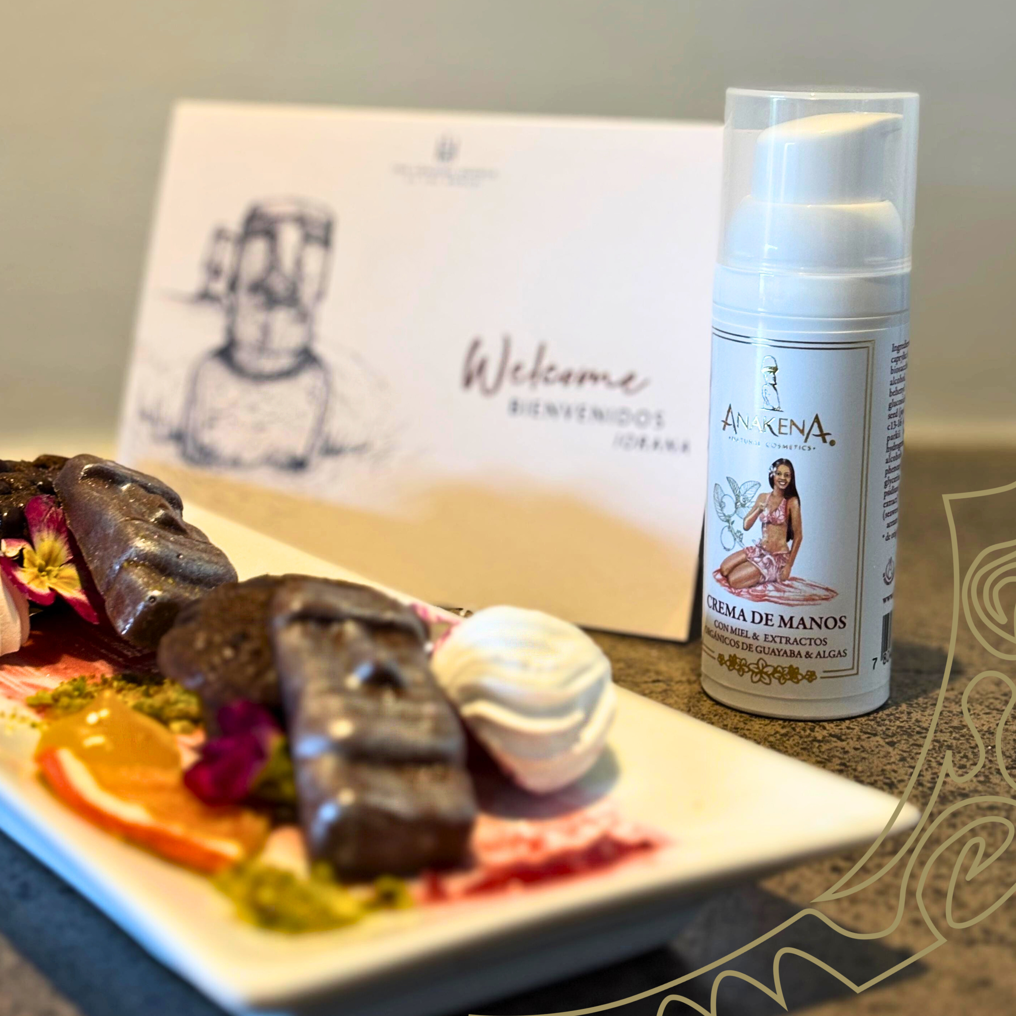Welcome gift at Hotel Nayara Hangaroa Rapa Nui with Anakena natural cosmetics.