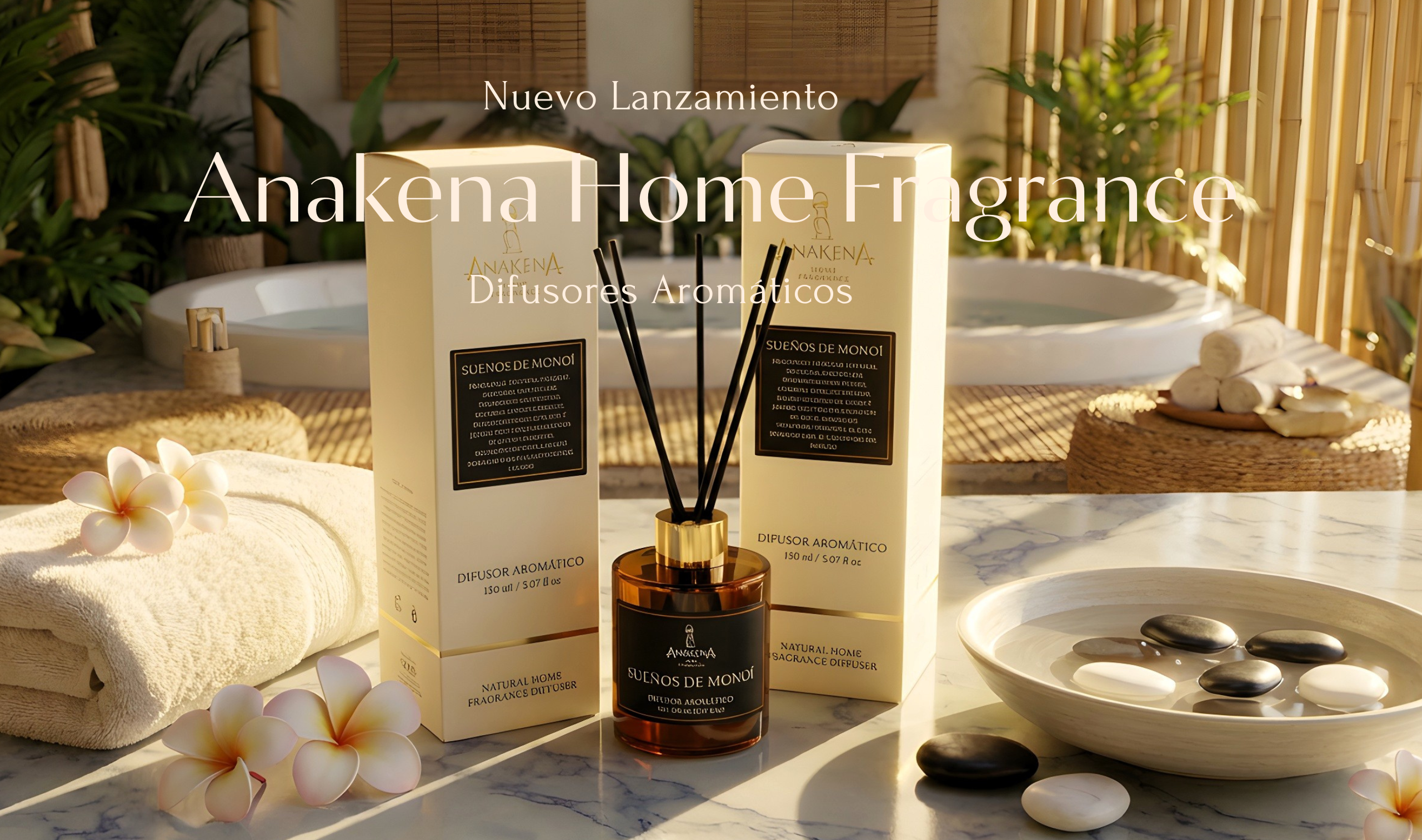 Imagen del lanzamiento de la nueva línea Anakena Home Fragrance con difusores aromáticos de lujo.